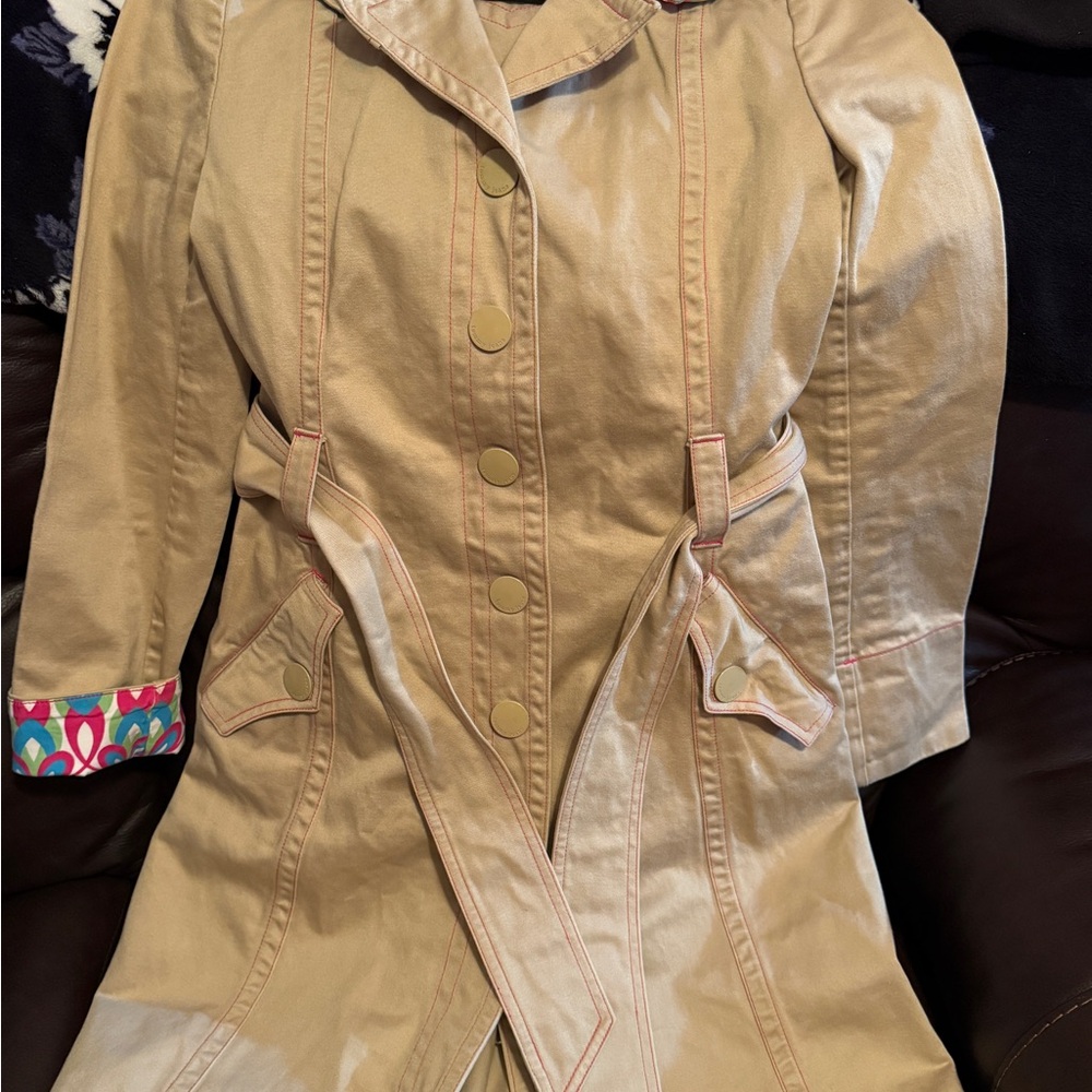 Vintage (2004) Tommy Hilfiger Tan Trench Coat with Colorful Cuffs